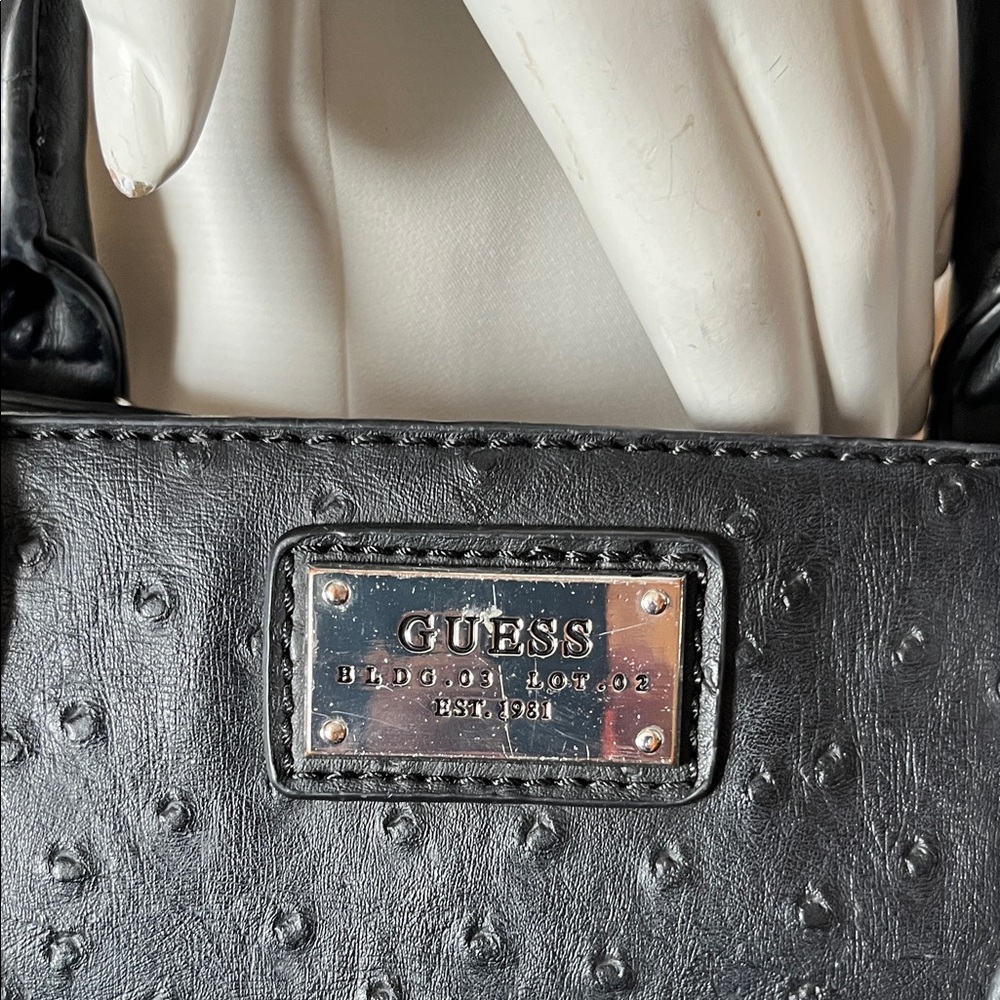 GUESS Black Textured Satchel with Front Zip Pocket - Picture 2 of 14